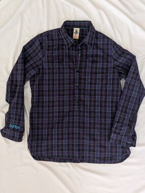 BURTON DryRide Cool Flavors Buttondown Purple Black Blue Plaid Pullover Shirt XL